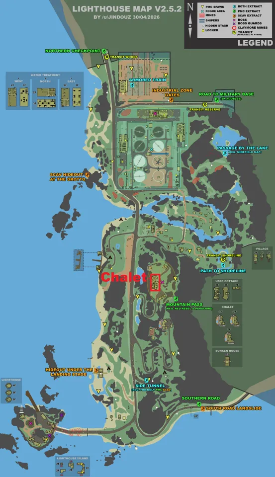 Lower chalet location marked on map