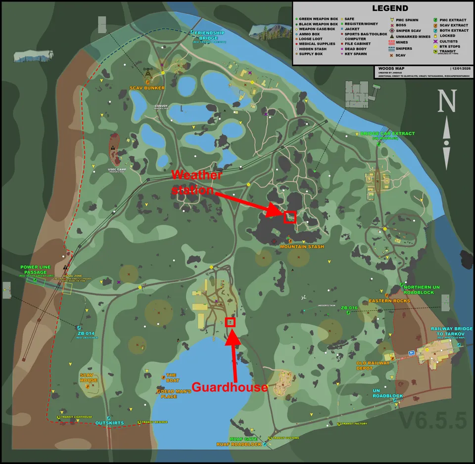 Stashing locations marked on map